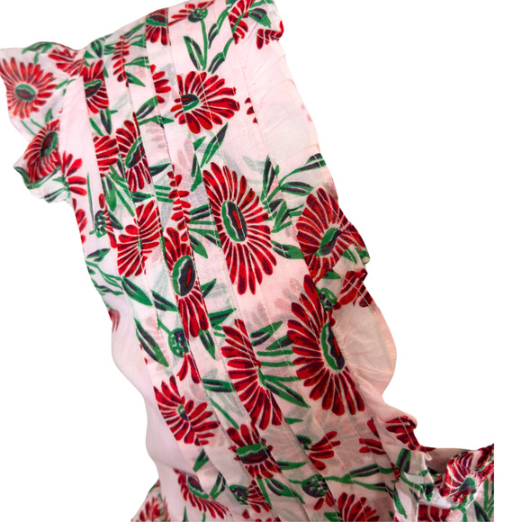 Banjanan Constance Red Pink Floral Maxi Dress VNeck Flutter Sleeves Ruffle Sz L - Picture 9 of 10